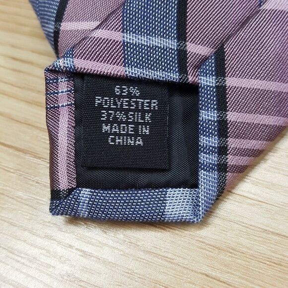 CALVIN KLEIN Mens Neck Tie Pink Plaid Classic Pointed Silk Blend - Picture 4 of 6